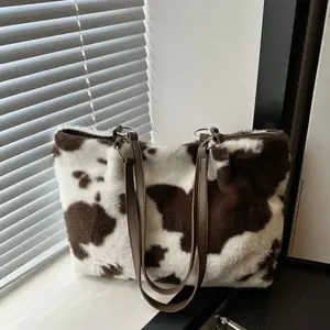 Cow Print Furry Tote Bag Cow Print Furry Tote Bag