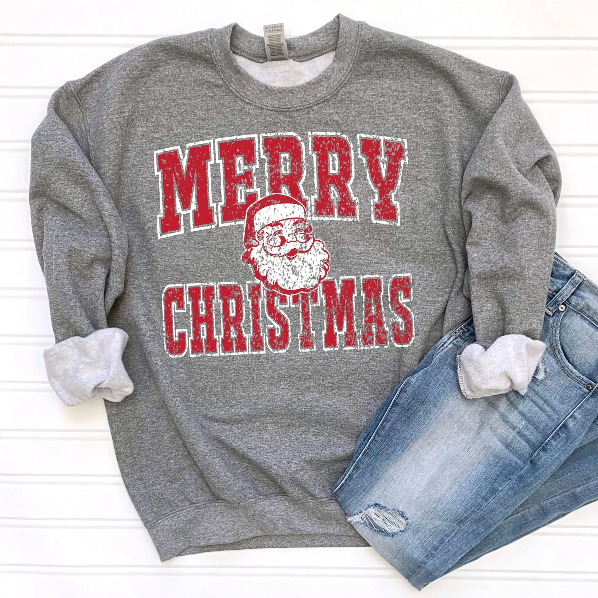 Merry Christmas Santa Sweatshirt, Collage Christmas Sweater, Retro Santa Claus Sweater, Christmas University Shirt