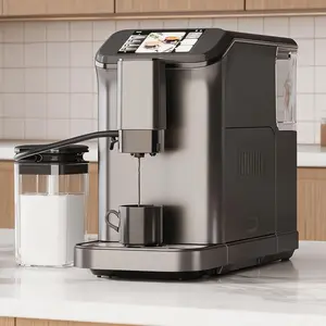 20 Bar Fully Automatic Espresso Coffee Maker, Built-in Ceramic Grinder & Milk Frother, Double Boiler with LCD Touch Display, Auto-Cleaning Interstellar Gray Metal Coffee Machine for Home & Office