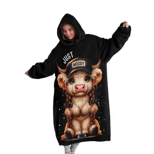 hoodie blanket, Wearable Blanket, Women's Hooded Blanket Sweatshirt, Wearable Blanket Robe, Fashion Sleepwear, Cartoon Highland Cow Print, Winter Home Clothing, Christmas Gift, Valentine's Day gift, Cow Pattern Blanket, Cozy Hooded Blanket