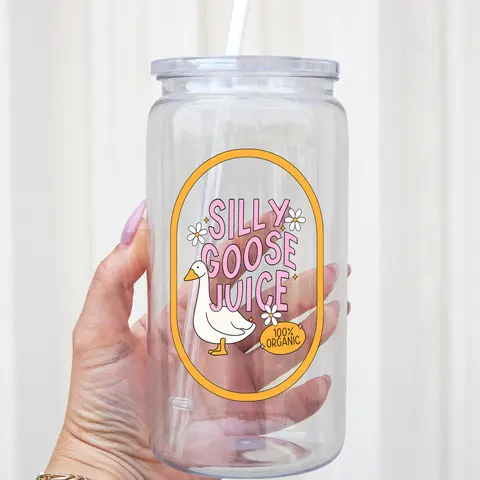 Silly Goose Juice 40oz Glass Tumbler with Handle, Bamboo Lid & Straw