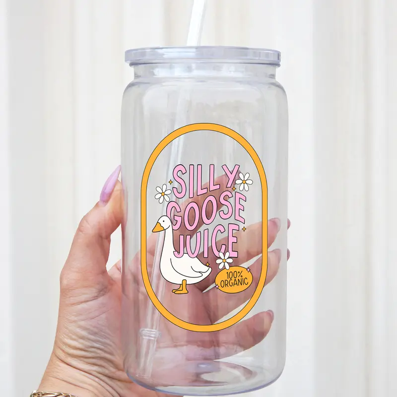 Silly Goose Juice 40oz Glass Tumbler with Handle, Bamboo Lid & Straw