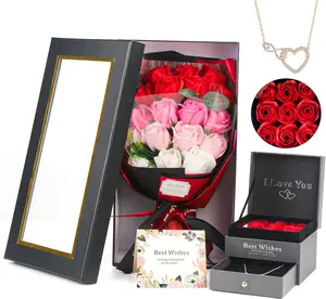 Rose Bouquet Rosas Eternas Preserved Rose Bouquet 18 Flower Bouquet with Beautiful Love Necklace,   for Birthday, Valentine's Day, Mother's Day, Thanksgiving, Christmas, Anniversary