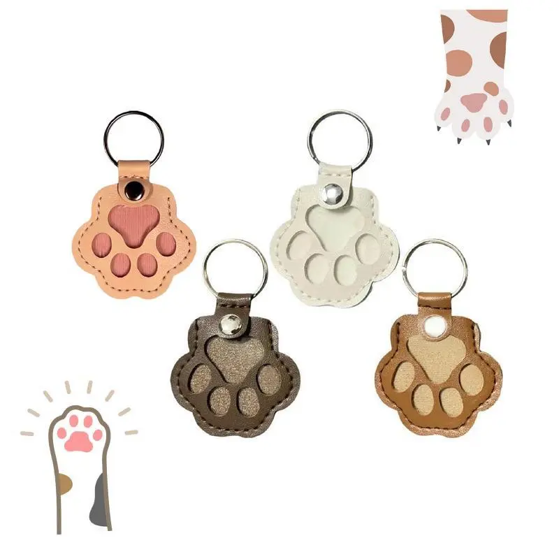 Pet Owners' 4-Pack Pu Leather Animal Keychain Set - Cartoon Look Paw Print Collectible Commemorative Keychain Hanger