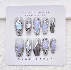 Glitter Silver Metal - Metallic Silver Nails, Goth Punk Cool , Chrome Nail Design, Handmade Press on Nails, Fashion Popular
