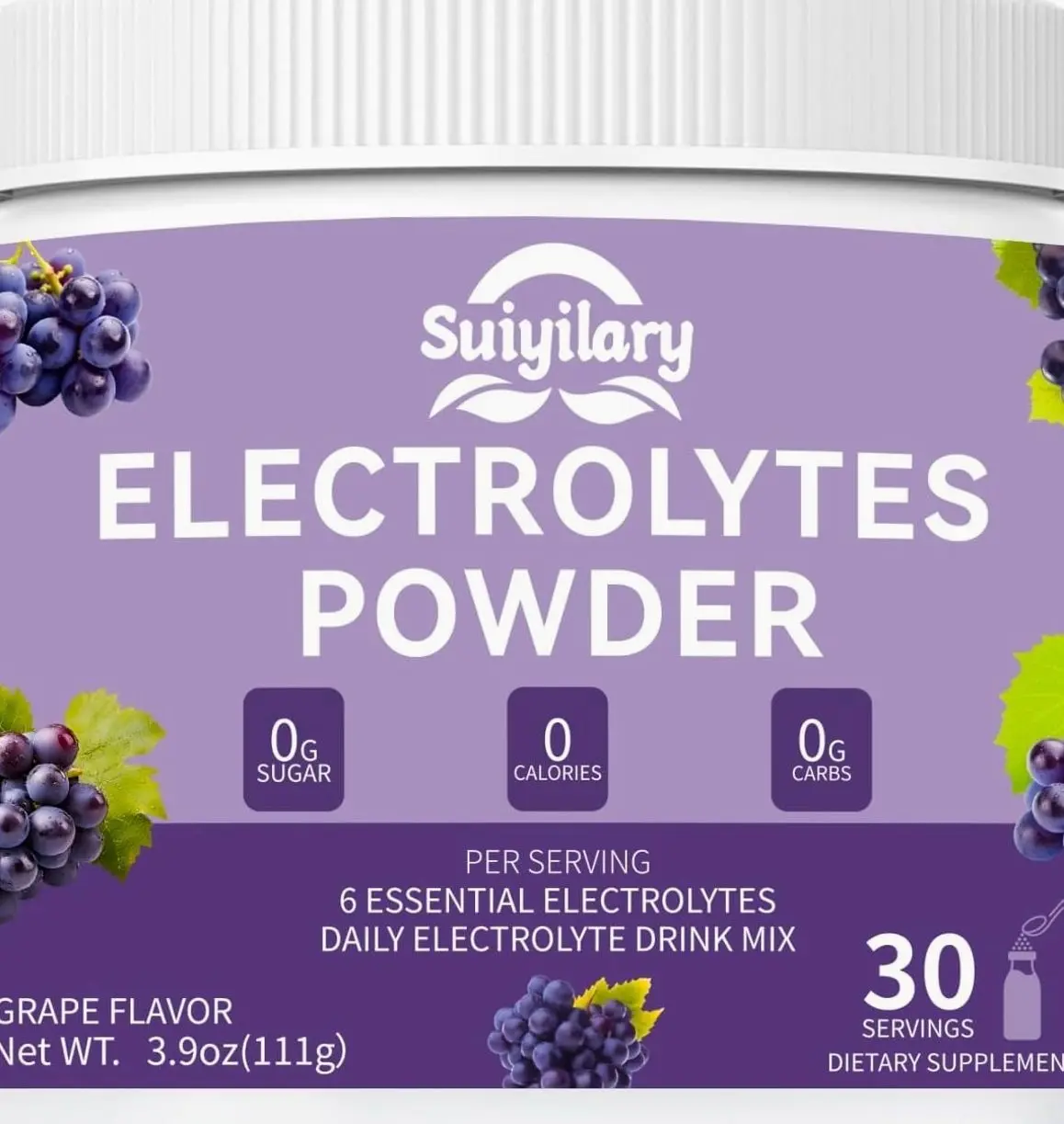 Sugar-Free Electrolyte Powder Drink Mix, Daily Hydration Powder with 6 Key Electrolytes, Trace Minerals, Keto Friendly, Vegan, Non-GMO, 30 Servings (Grape)