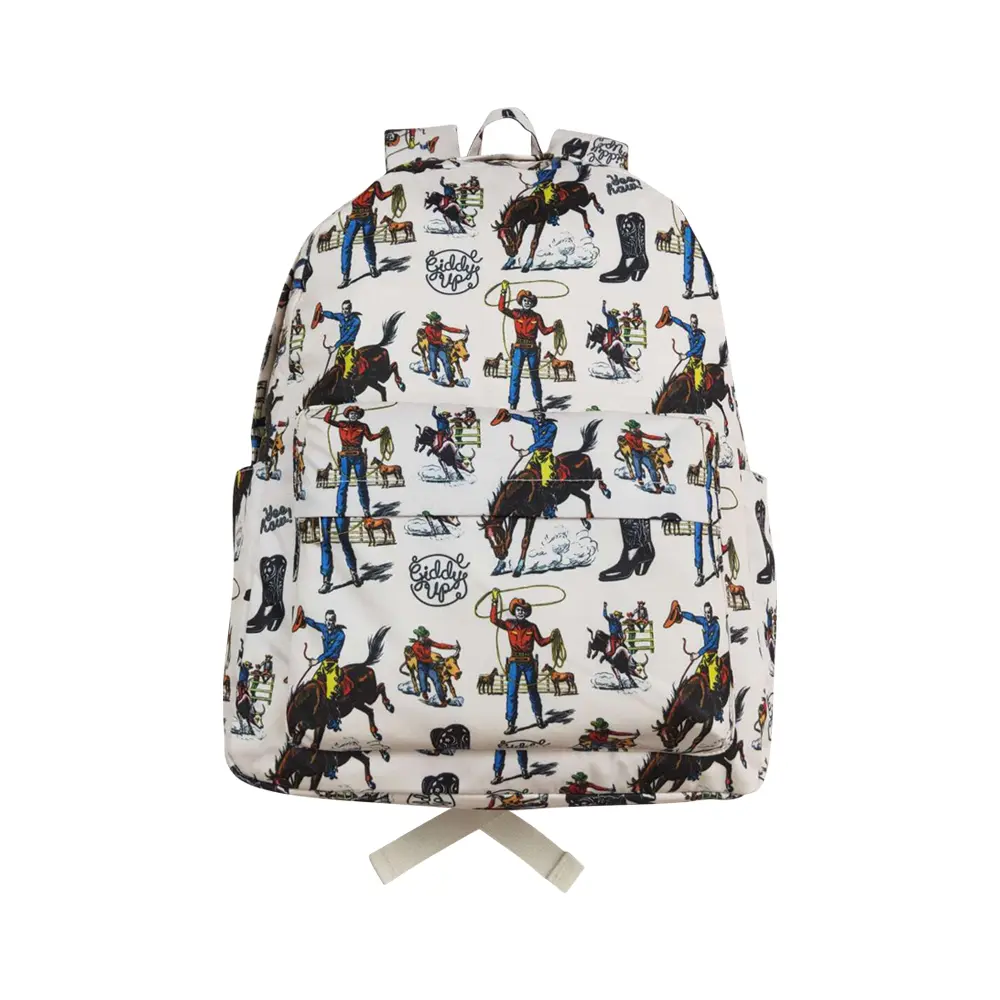 Cowboy Pattern Kids Backpack, 17-Inch Large Western Style School Bag, Lightweight for Travel and Daily Use