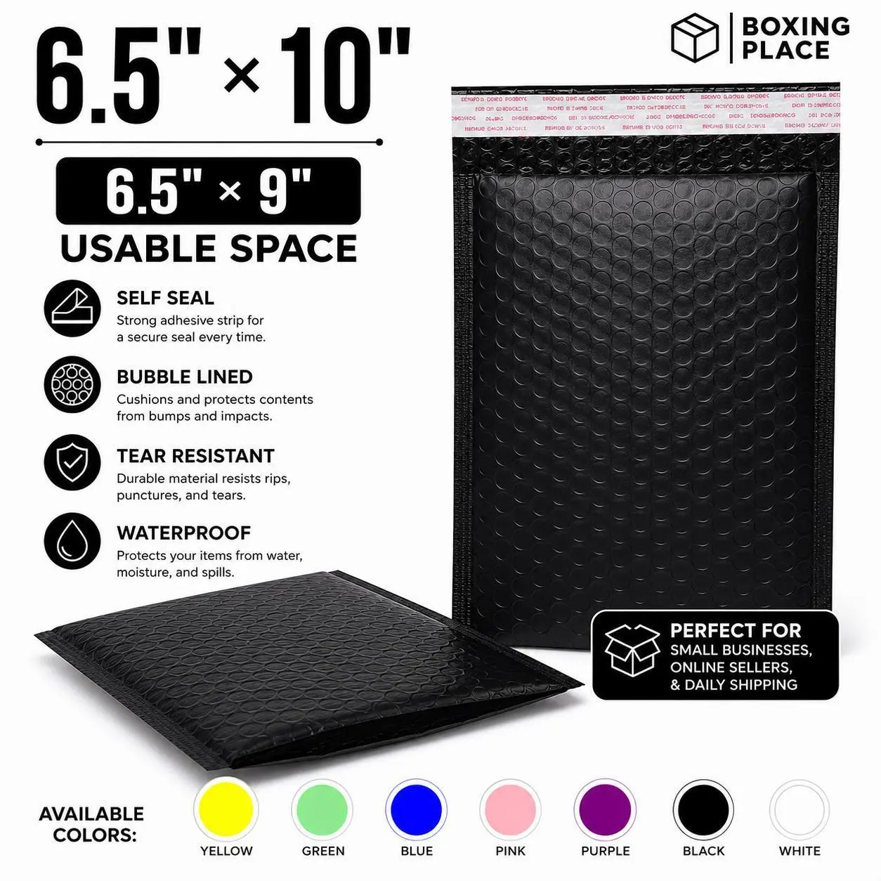 6.5x10 Poly Bubble Mailers (6.5x9 Usable Space) Self Seal Padded Shipping Envelopes for Small Business, eBay, Etsy, Amazon, Shopify & TikTok Shop Sellers, Lightweight Mailing Bags for Shipping Products, Clothing