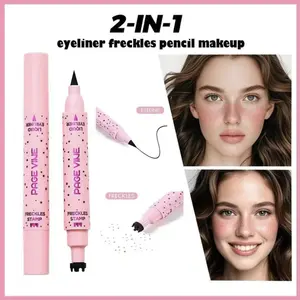 PAGE VINE Freckle Eyeliner Pen 2 in 1 Natural Light Brown Fake Freckles Stamp Face Tattoo Waterproof Smooth Long Lasting Smudge Proof Black Liquid Eyeliner Quick Dry Magic Freckle Stain