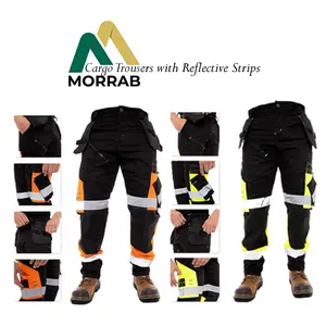 Men’s Hi-Vis Safety Work Pants | Heavy Duty Cargo Trousers with Reflective Strips for Construction