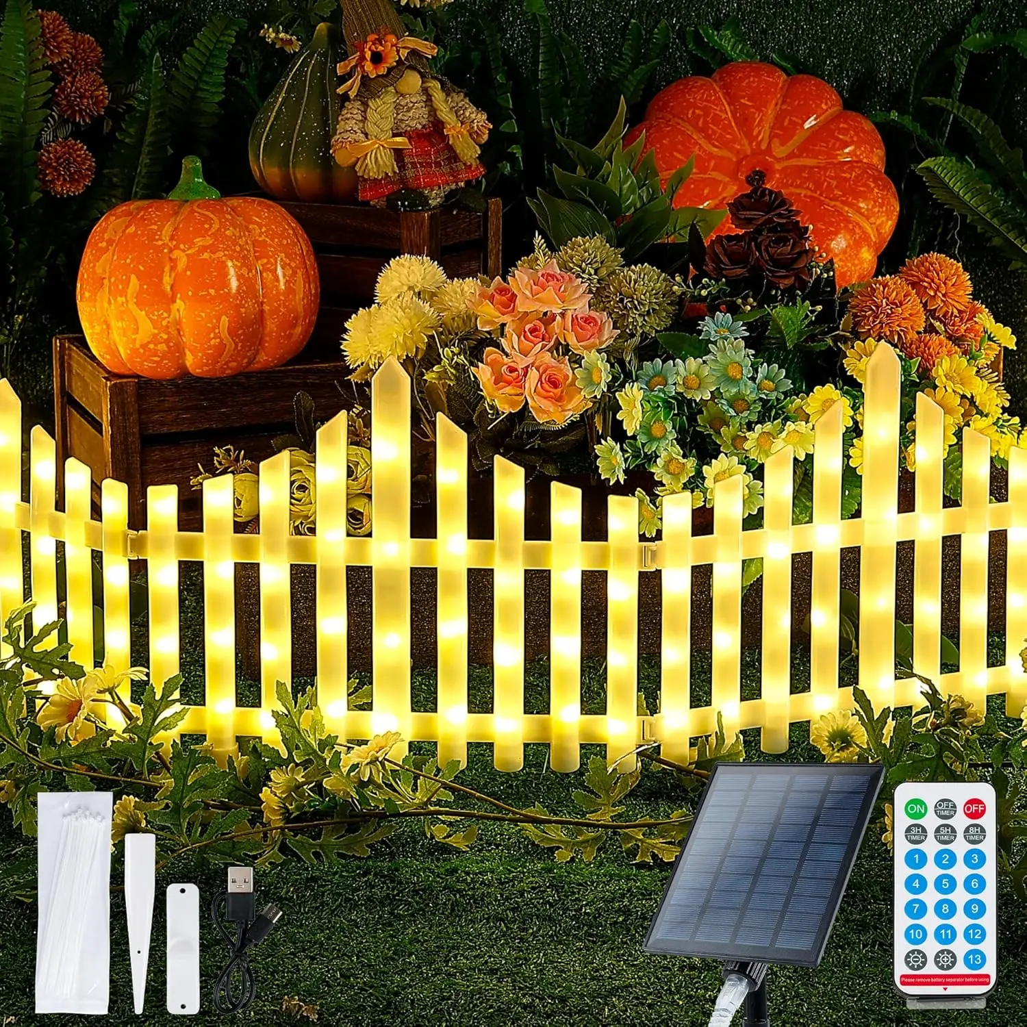 Hoodink Christmas Decorations Light, 14" X 8 Pack Christmas Tree Fence Lights with Remote Control, 8 Modes White Outdoor Indoor Decorative Lights for Holiday, New Year, House, Party (White, 14"X8PCS)