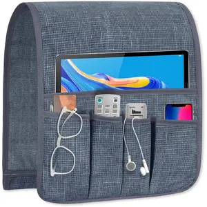 Couch Armrest Remote Control Holder, Couch Caddy Gifts for Seniors Bed Caddy Tv Remote Holder with 5 Pockets for Key Glasses Phone Magazine Holders
