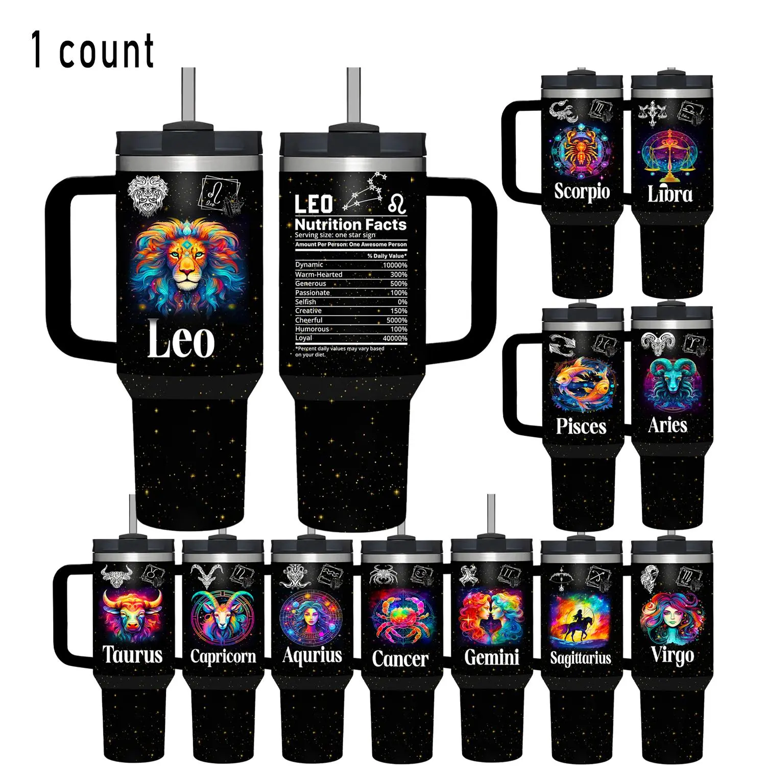 40oz/1100ml Portable Stainless Steel Thermal Constellation Pattern Double Layer Insulated Travel Tumbler with Handle, Twist-On Vacuum Flask, Taurus Zodiac Gift for Women, Kitchenware Drinkware (1 Count)