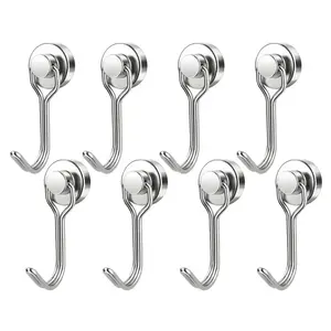 10/15-Piece Rotating Neodymium Magnetic Hooks Set, Strong Metal Iron Hooks with Smooth Hangable Stainless Steel Hangers, Home Organizer for Cruise Cabin, Kitchen Magnetic Surfaces
