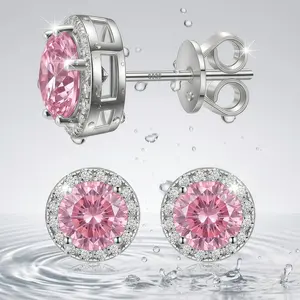 S925 Sterling Silver Earrings — Unisex Round Studs: A stylish and versatile jewelry masterpiece, exquisitely crafted and serving as the perfect birthday gift. 14K Gold-Plated Stud Earrings Set with Cubic Zirconia — Hypoallergenic Material (Pink). tiktoksh
