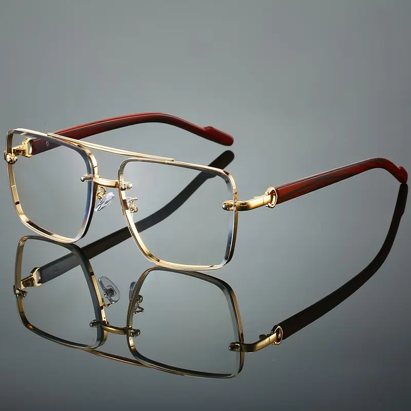 Fashion Vintage Metal Dual Beam Glasses, Vintage Metal Frame Glasses, Unique Versatile Wood Texture Legs, Retro Style Eyewear, Anti-Blue Light Protection, Bluelight Glasses, Trendy Frames, Trending Glasses, Stylish Glasses, Fashion Eyeglasses
