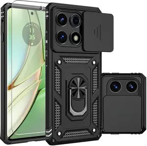 Motorola Edge 2025 Case with Camera Lens Cover HD Screen Protector Military Grade Car Mount Kickstand Shockproof Protective Case for Moto Edge 2025 Black TPU PC Dual Layer Design