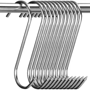 12 count Stainless Steel Meat Hooks, 8 Inch S Shaped for Hanging Bacon, Sausage, Ribs, Drying, Grilling BBQ Market
