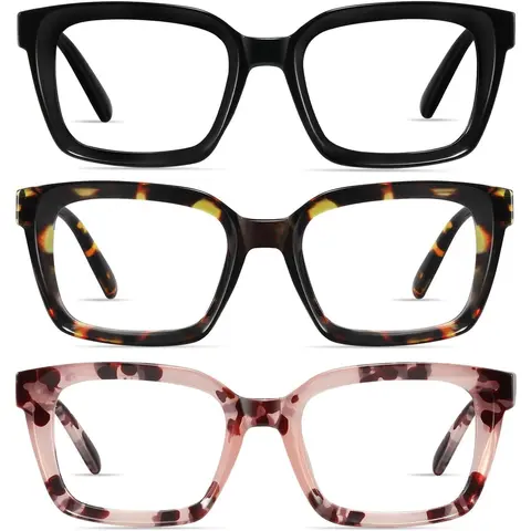 RESJOK Unisex 3-Pack Lightweight Tac Plastic Tortoiseshell Square Reading Glasses - Adjustable Spring Hinge, Blue Light Blocking, Anti-Glare, UV Protection, High Definition Lenses, Eyestrain Reduction, Gift Box Included (Eye Fashion Gift for Colleagues),f