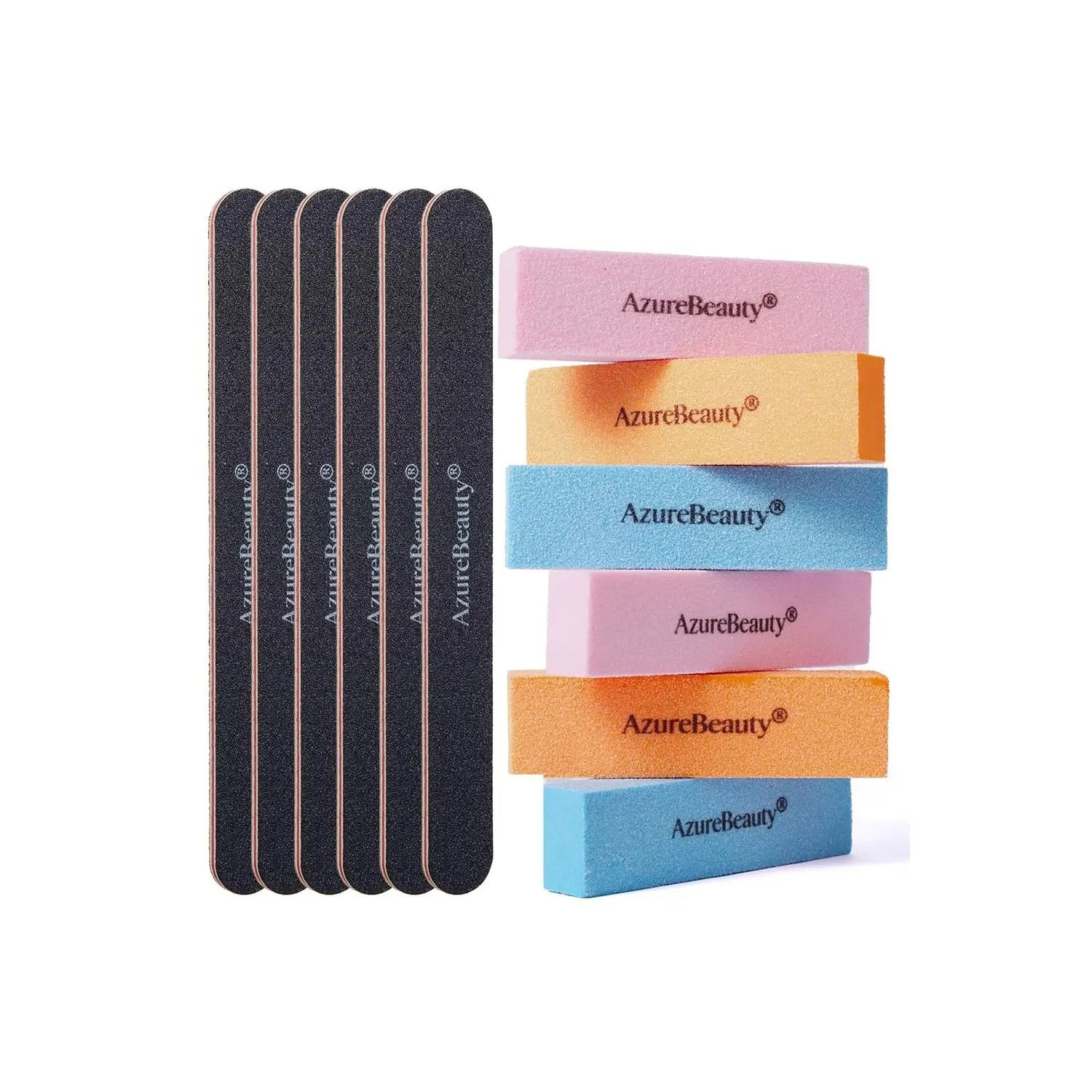 AZUREBEAUTY Nail Files and Buffers, Professional Nail Supplies, Nail Files for Natural Nails, Rectangular Nail Buffer Block for Polishing Filing, and Nail Care, 100/180 Grit 12 pcs Manicure Tools Kit diy