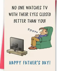 Funny Father's Day Card for Dad Grandpa, Humorous Fathers Day Gift from Daughter Son, Unique Dad Card, Watches TV with Eyes Closed Cards, Greeting Card with Envelope