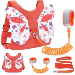 Summer Spring Gift Toddler Harness Leash + Anti Lost Wrist Link, Cute Butterfly Kids Leash for Outdoor Travel, Child Walking Harness Wristband Assistant Strap Belt Keep Kids Close for Baby Boys Girls