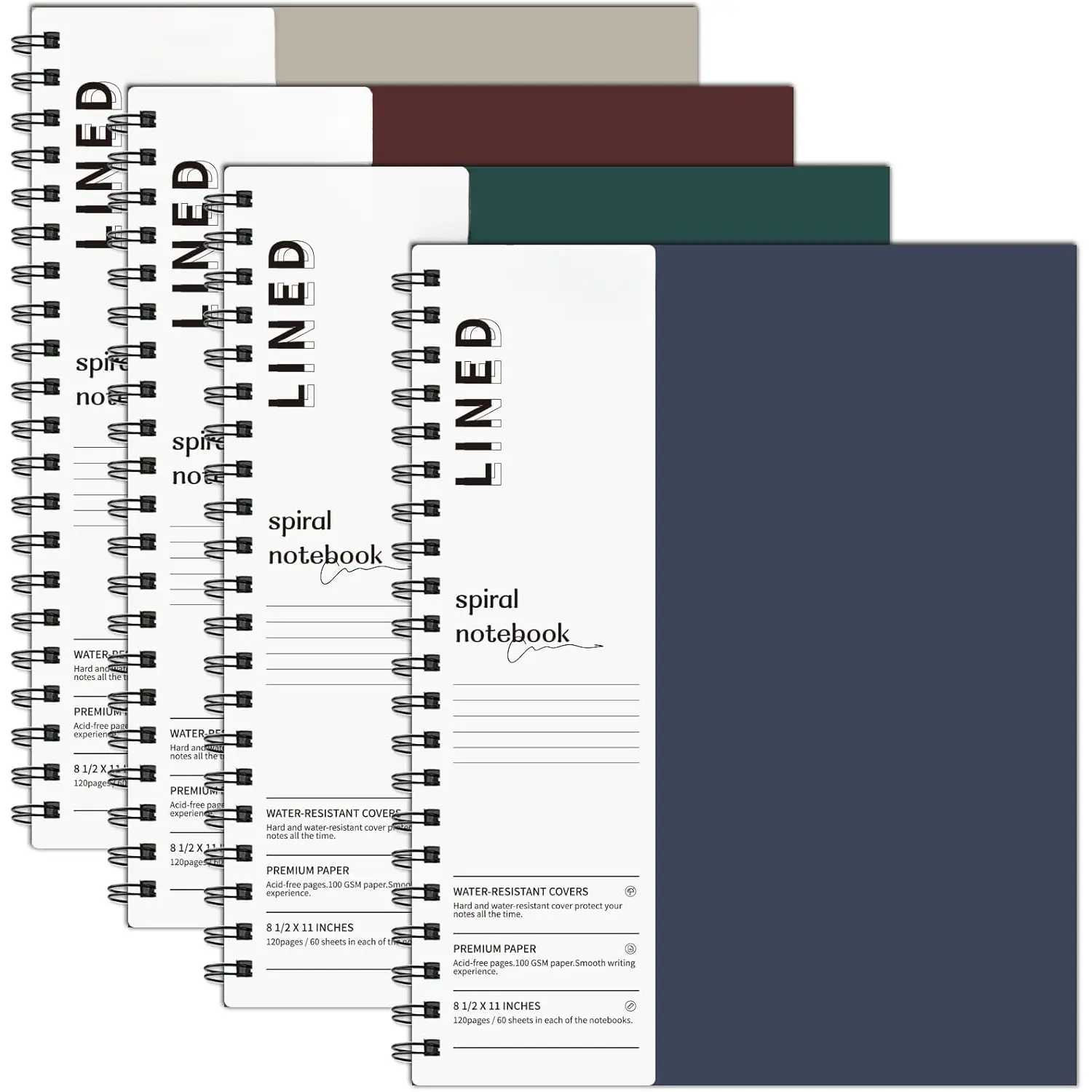 Lined Notebook Spiral Notebook 8.5" x 11"-4 Pack Large Journal Hardcover Notebook 7mm College Ruled Notebook 120 Pages 100 GSM Thick Hardcover Journal for School (LINED, Mult-color)