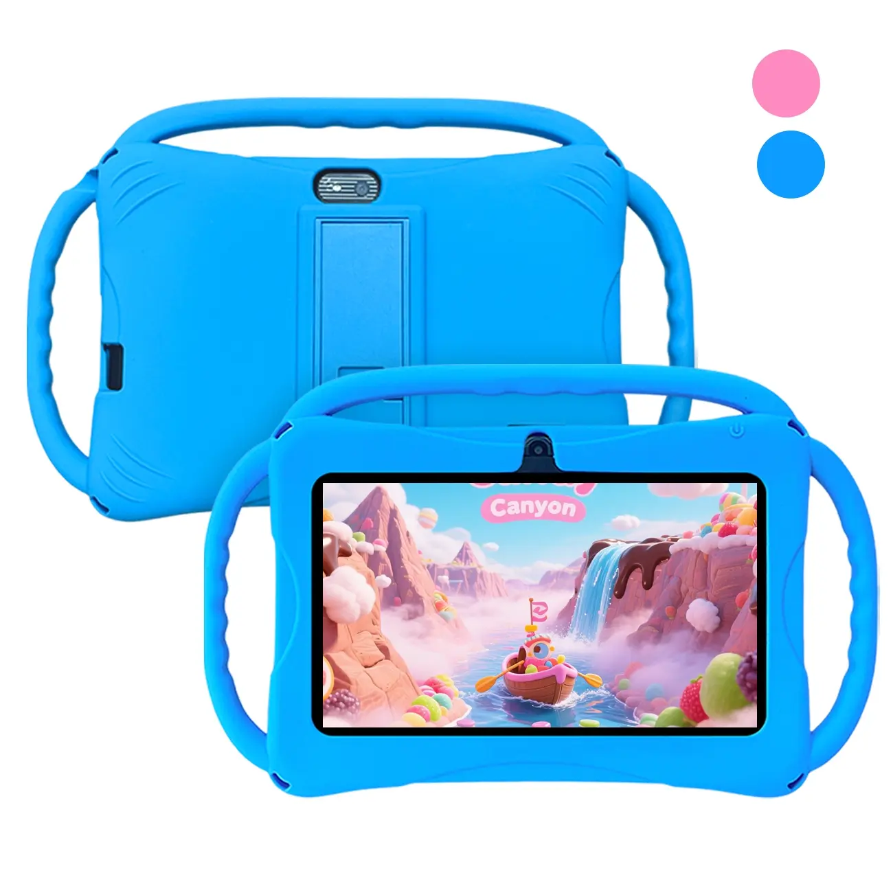 7 Inch Android Tablet PC, Toddler Childrens Tablet Parental Control Rechargeable Design Portable Shockproof Case Durable Multifunction Digital Drawing Pad Educational Entertainment Gift
