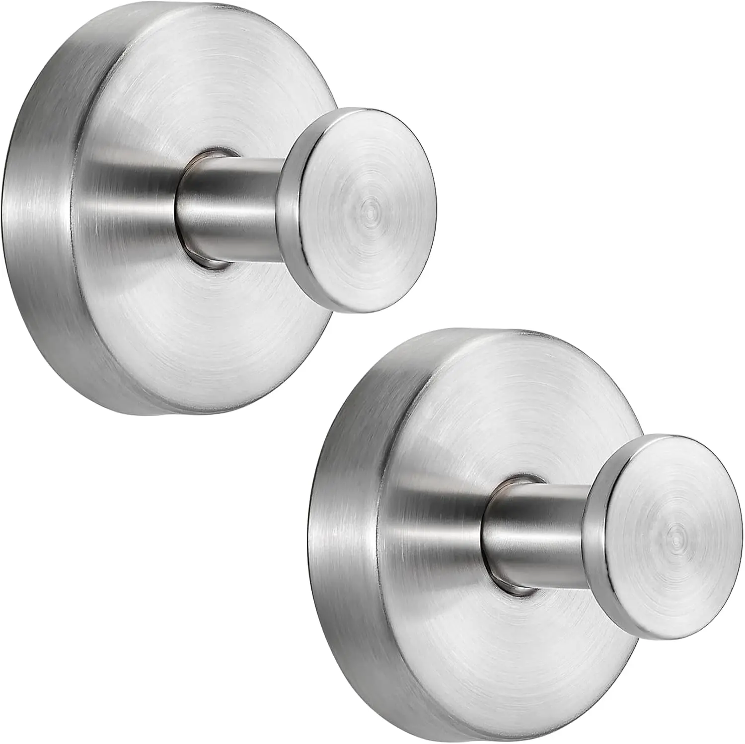 Brushed Nickel Stainless Steel Suction Cup Hooks (2-Pack) - No-Drill Contemporary Bathroom Hooks, Rust-Free Compact Design, 11 lb Load Capacity, Mountable on Walls, Glass, Tile, Mirrors for Towels, Robes