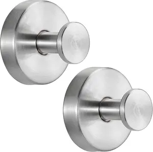 Suction Cup Hooks for Shower No-Drill Bathroom Hooks for Towels, Robes, Loofah Mountable on Bathroom Walls, Kitchen, Glass, Mirrors, Tile and Smooth,Non-Porous Surfaces (2, Brushed Nickel)