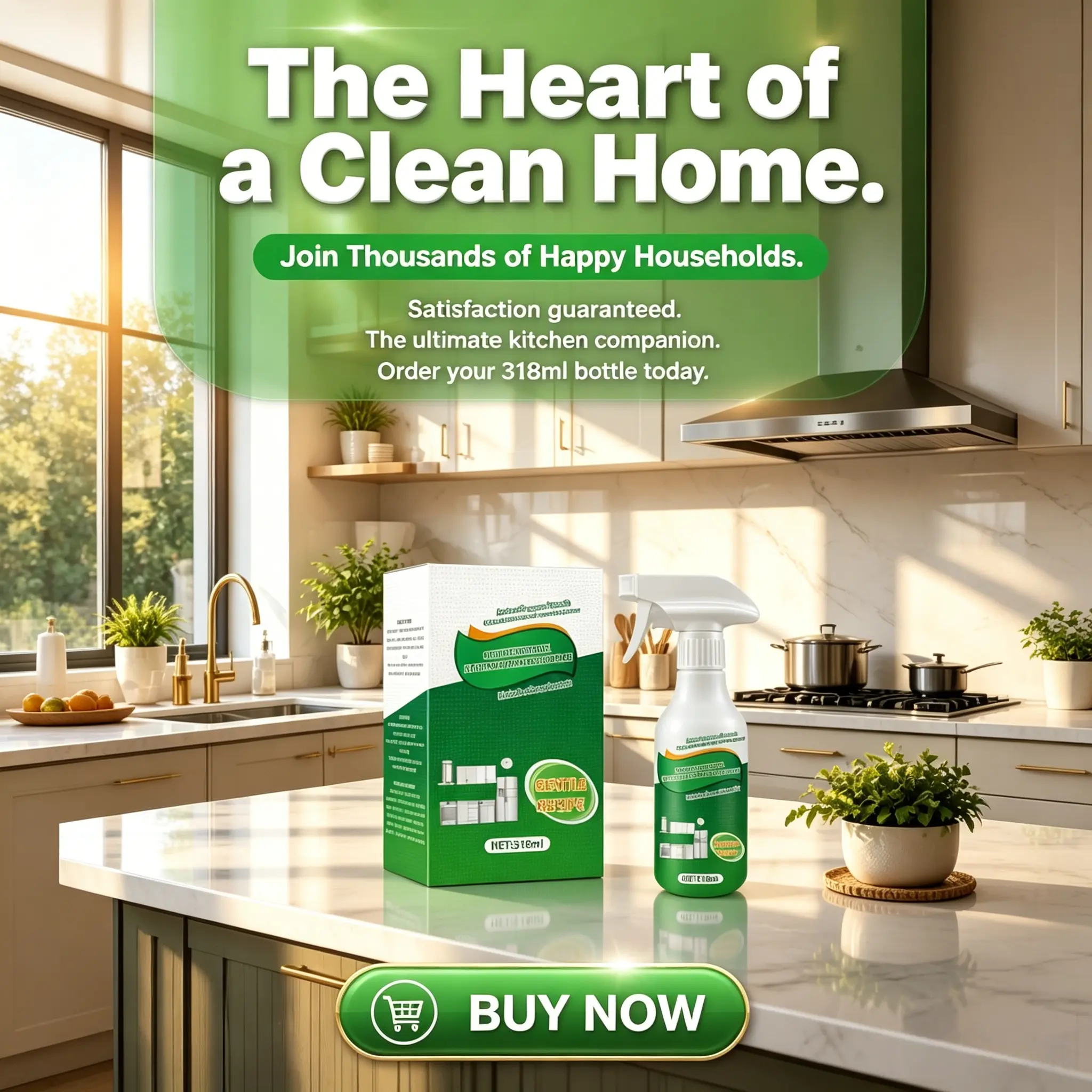Household Natural Enzymatic Greasy Spray Cleaner - 300ml Home Cleaning Supplies, Powerful Multifunctional Enzymatic Cleaner for Grease Removal & Odor Elimination, Anti-Bacterial, Safe for All Kitchen Devices, 1-Step Easy Use