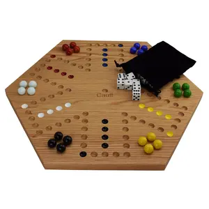 Marble Board Game Hand Painted Solid Oak 16 inch Double Sided