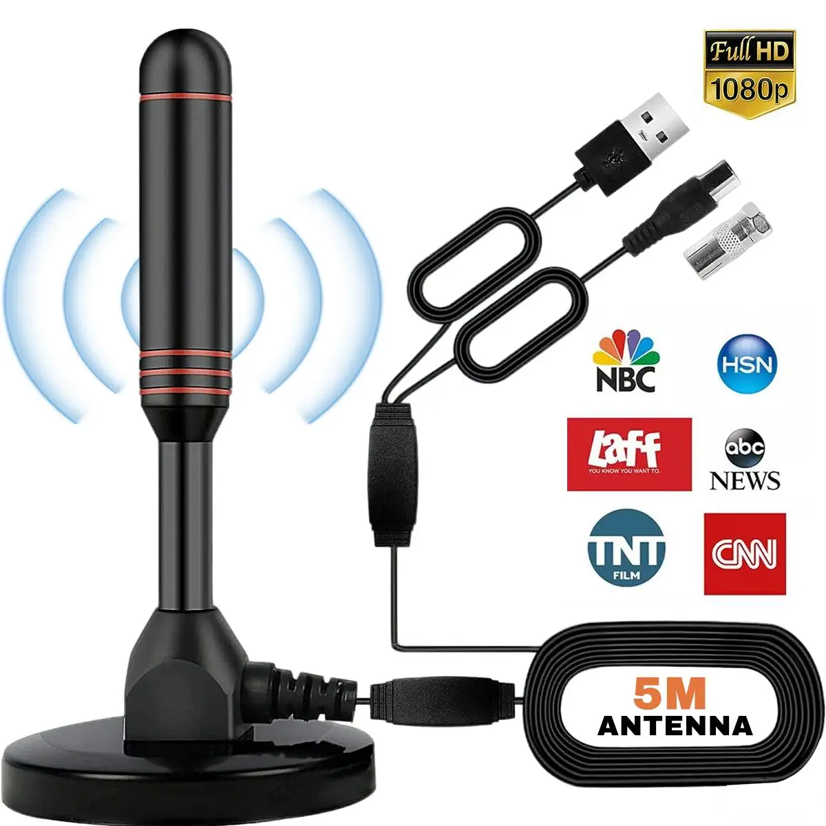 HDTV Antenna, Long Range Indoor/Outdoor Digital TV Antenna with Amplifier, Magnetic Base, 4K 1080p Support, Free Local Channels