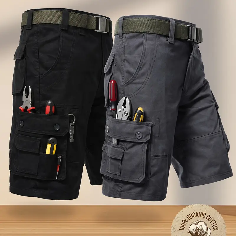2 pack men’s new cargo shorts with multiple pockets, made from skin friendly, breathable fabric; suitable for running, travel, and hiking; wrinkle resistant, wear resistant, durable shorts.