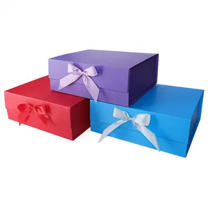 Foldable Magnetic Gift Box, Multiple Colors Bow Packaging, Creative Gift Packaging, Multi-Size for Birthday Thank You Gifts, Single Sheet Flip Cover