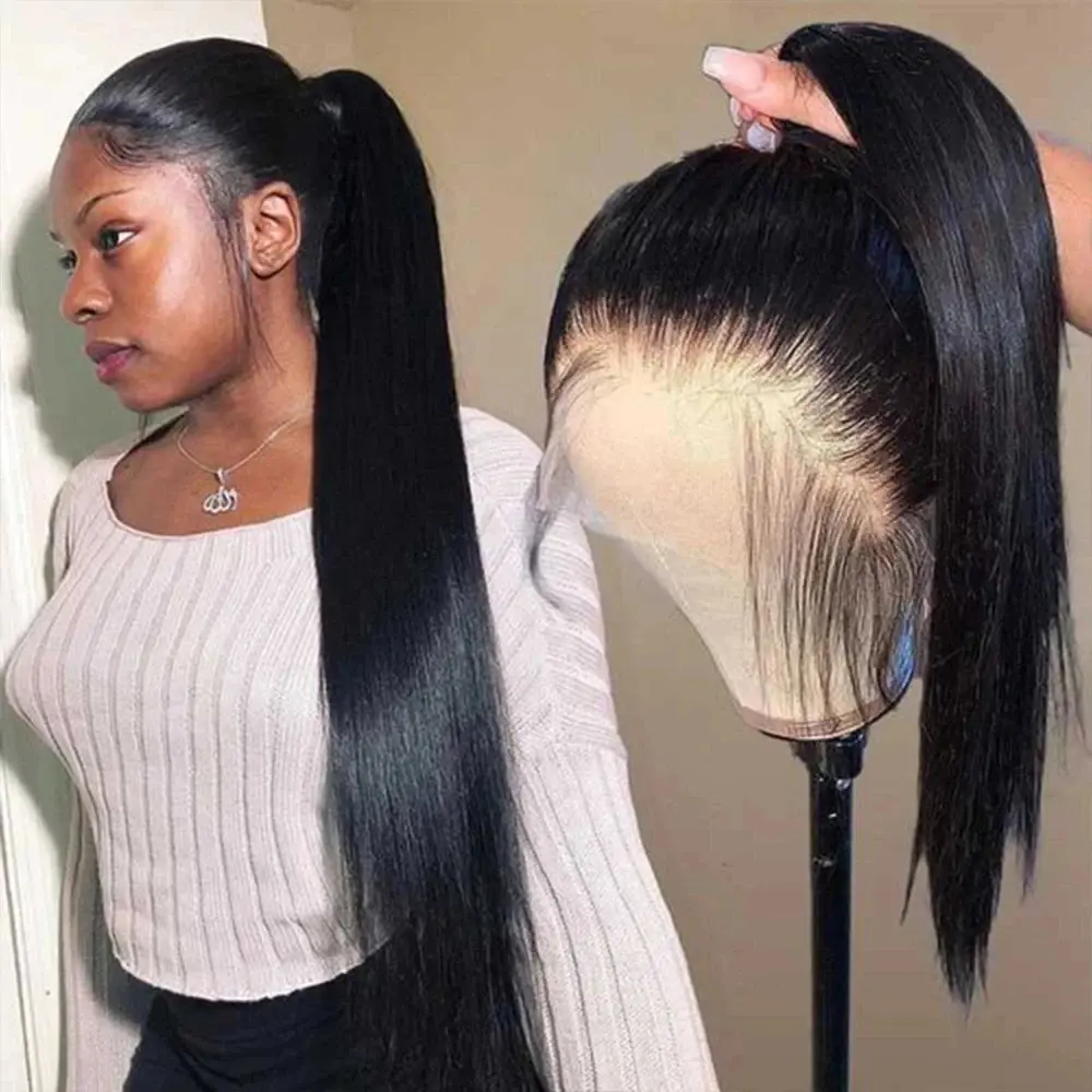 High Ponytail Friendly 360 Glueless HD Lace Frontal Wig Invisible Drawstring Bone Straight Human Hair Wig for Black Women 180% Heavy Density Pre-Cut Lace SummerVibes, Wigs Human Hair, Glueless Wigs