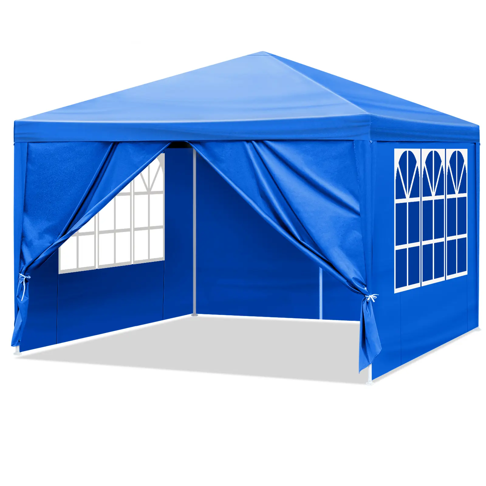10x10 FT Outdoor Gazebo Canopy Tent, Waterproof PE Fabric, 4-Side Shade, Powder-Coated Spiral Iron Frame, Portable Patio Shelter for BBQ, Wedding Events, Blue