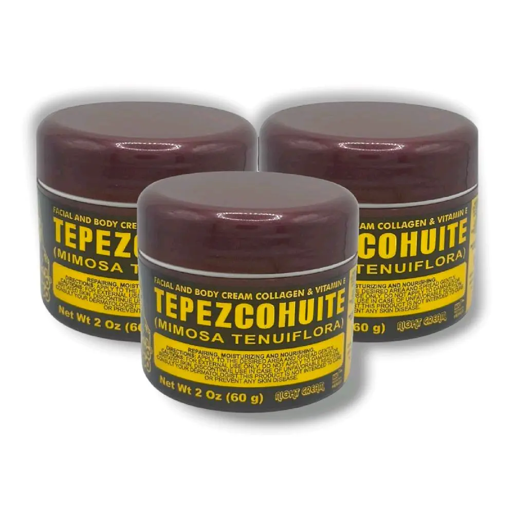 Tepezcohuite Night Cream 3-Pack Bundle (2 oz Each) - Mild Facial Moisturizer to Hydrate, Moisture, Body Face Moisturizer, All Skin Types, Moisturizing, Adults, Alcohol Free, Gentle, Dry Skin Cream, 2 Fluid Ounces