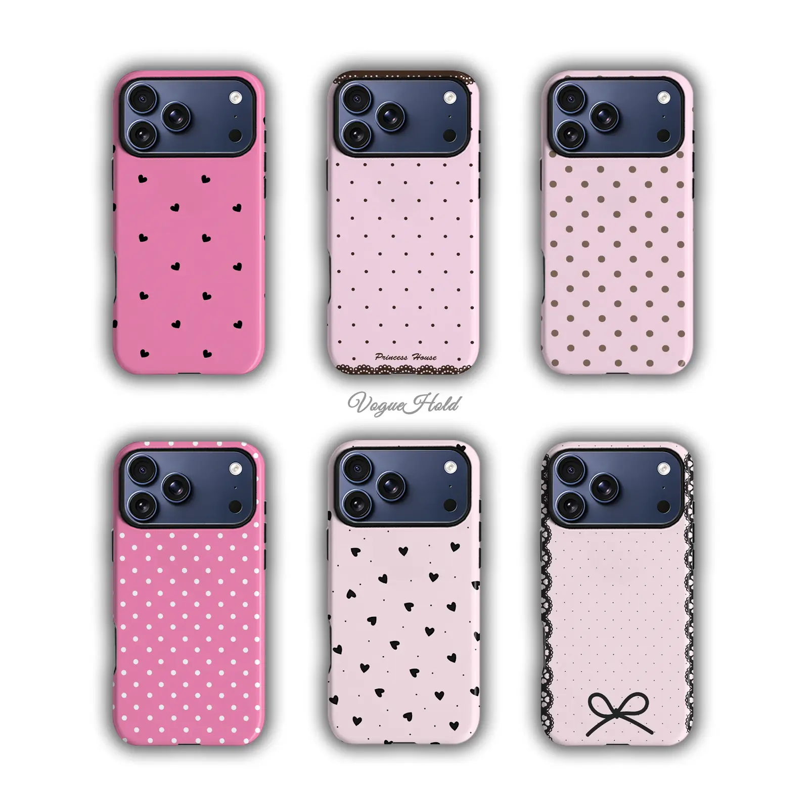 1PC Cute Hot Pink White Polka Dot Shockproof TPU Smartphone Cellphone Casing - Retro Design, Durable Protection, Soft Inner Layer, Raised Edges, Girls' Style Accessory for iPhone 17 Pro Max/16/15/14 Pro/14/13/12/11/X/Air, Galaxy A52, Cute Accessories, Cam