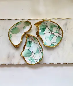 Green Leaf Oyster Shell Ring Dish