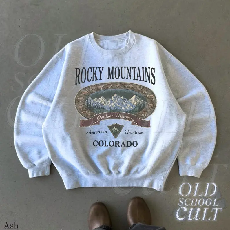 Retro Rocky Mountains Sweatshirt, Vintage 90s Colorado Graphic Crewneck, Mountain Pullover Gift, Nostalgia Hiking Gift