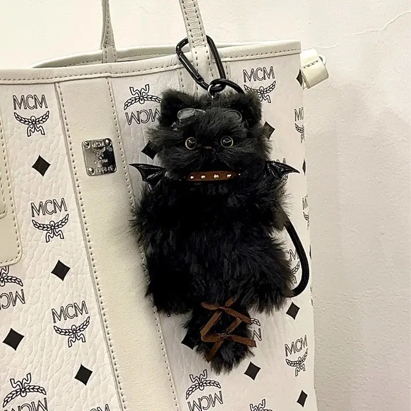 DlY Gothic Black Cat & Cute WhiteCatKevchain Kit -Handmade DlY materialpackage complete set Soft Plush Fabric,Plush Ornament BirthdayGift，Kawaii Car Keychain