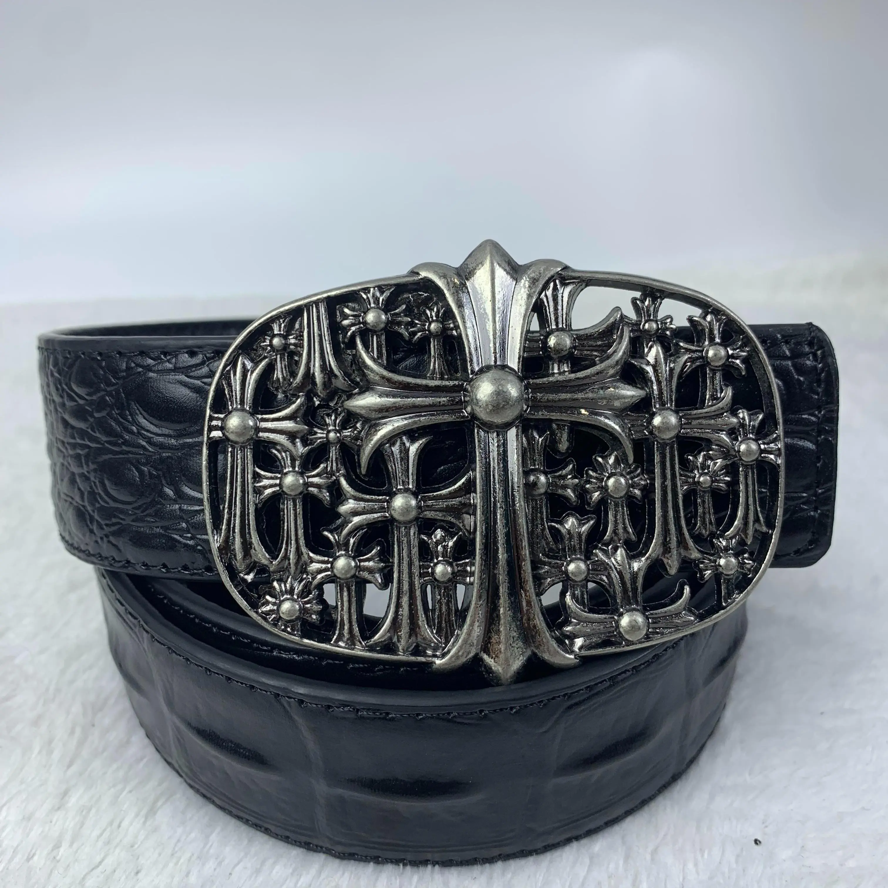 Retro Black Cross Buckle Belt, Y2K Belt Fashion, High Quality PU Leather Strap for Men & Women, Unisex Gothic Waist Belt with Multi Color Accents