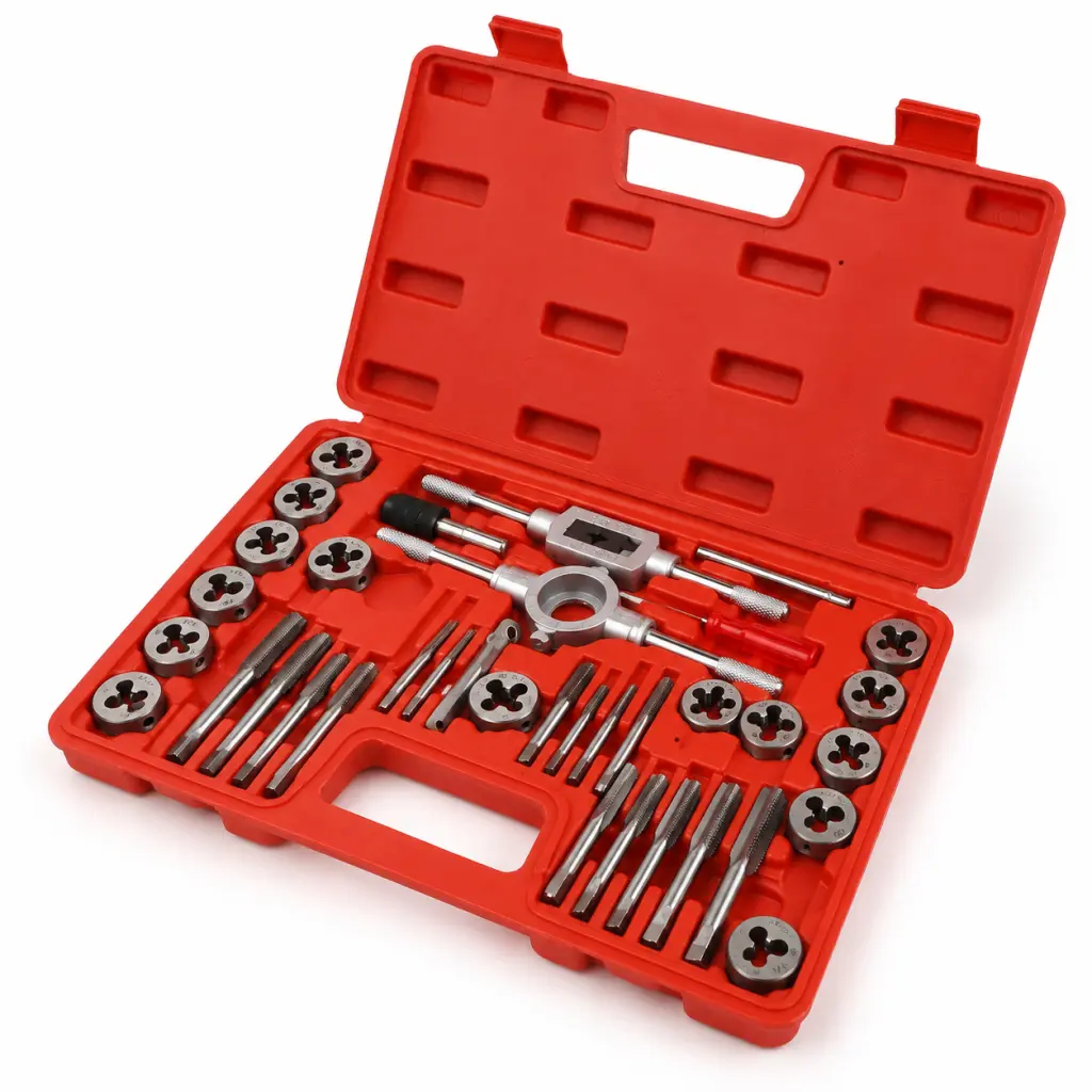 Tap and Die Set Standard | #4, 6, 8, 10, 12, 1/4, 5/16, 3/8, 7/16, 1/2" Tap Set and Die Set | Thread Repair Kits for Threading and Rethreading Internal and External Threads