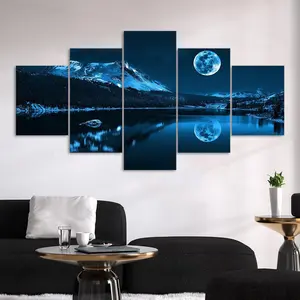 Moon & Mountain Pattern Canvas Unframed Painting, Modern Art Design, 5 Counts/set Nature Scenery Moonlight Canvas Poster, Wall Art Decor for Home Living Room Bedroom Office, Ornaments, Unframed Art Print