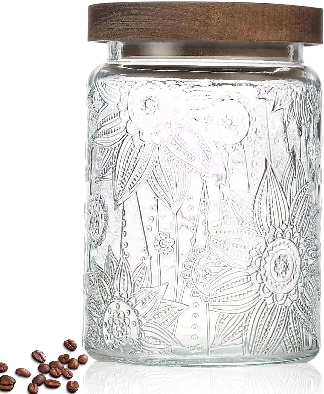24 OZ Airtight Glass Storage Jar with Bamboo Lid - Vintage Glass Jar Vintage Food Containers Canisters Set - Ideal for Sugar, Flour, Coffee, Tea, Candy, Oats, Cereal | Decorative Container Set with Silicone-Sealed Bamboo Lid, Thick Glass BPA-Free