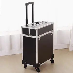CNCEST Cosmetics Makeup Beauty Trolley Case Rolling Train Case Barber Case for Hairstylist Makeup with Keys Swivel Wheels Traveling Cart Trunk