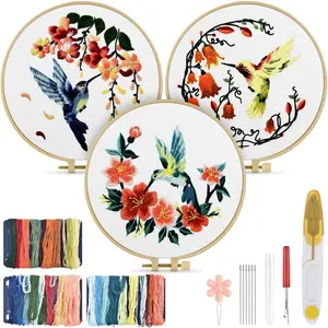 3 Pack Hummingbird and Flower Embroidery Kit for Beginner Adults,DIY Starter Kit with Stitch Techniques,Stamped Patterns,Embroidery Hoop,Colorful Threads,Christmas Party Gifts,Hand Tools Kits