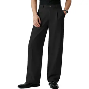 Susclude Mens Linen Casual Dress Pants Old Money Wide Leg Baggy Pleated Vintage Relaxed Fit Slacks Work Office Trousers