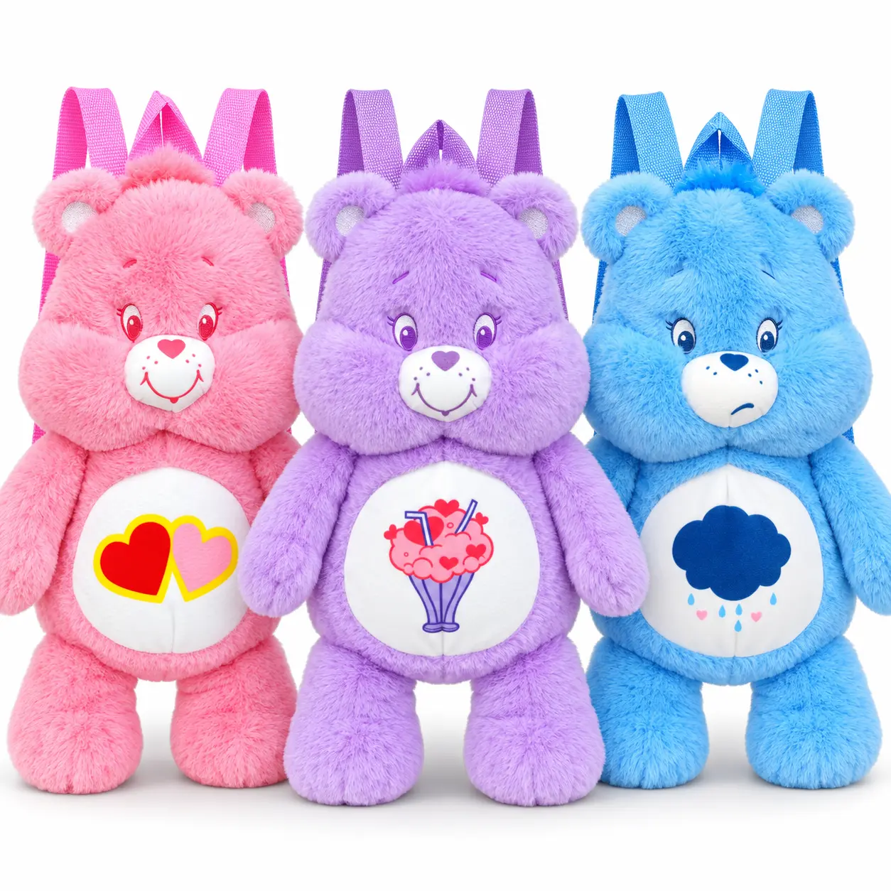 Care Bears 17-Inch Plush Doll Backpack, Love-a-Lot Bear, Share Bear & Grumpy Bear Character Bag, Soft Stuffed Bear Backpack with Adjustable Straps, Cute Gift for Kids, Teens & Fans,familyfun